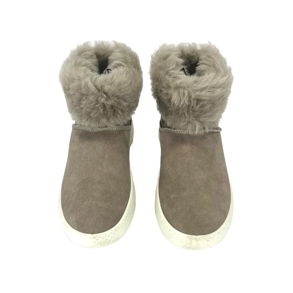Ecco Women Taupe Winter Boot Size 5-5.5 Leather Shearling Lined Foldable Bootie